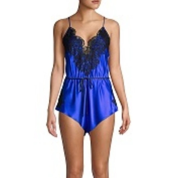 Christine Diva Collection Silk & Lace Blue Black Romper Teddy - ships free - Picture 5 of 8